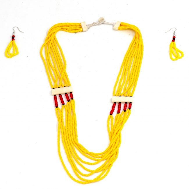 Handcrafted Beads and Thread Necklace with Earrings