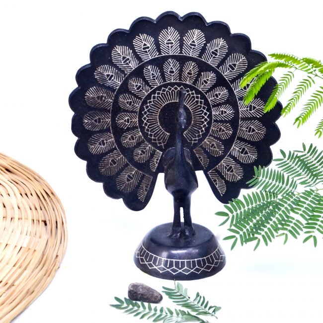 Bidri work Silver Tarkashi Peacock