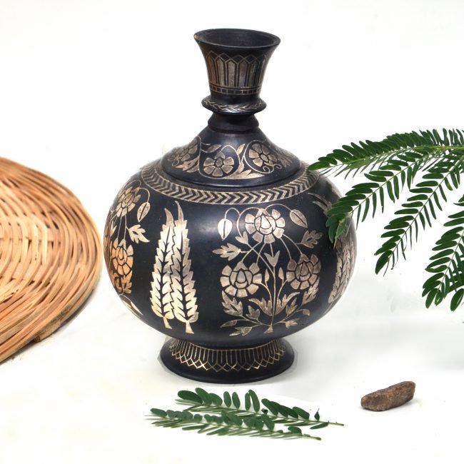 Bidri work Silver Tarkashi Vase