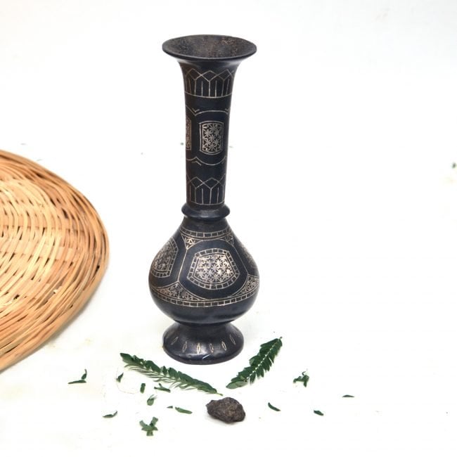 Bidri work Silver Tarkashi Lattu Vase