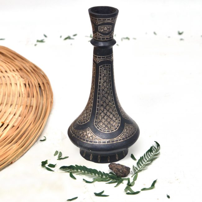 Bidri work Silver Tarkashi Shahnayi Vase Phool Jadi