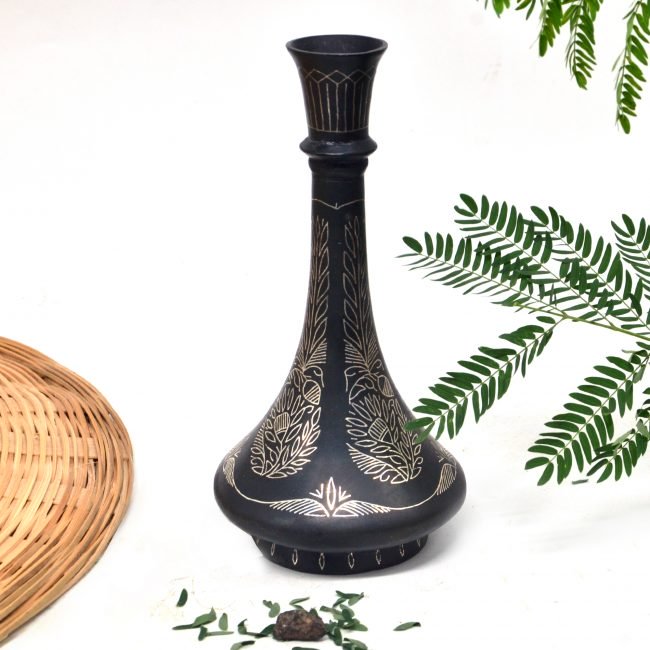 Bidri work Silver Tarkashi Shahnayi Vase