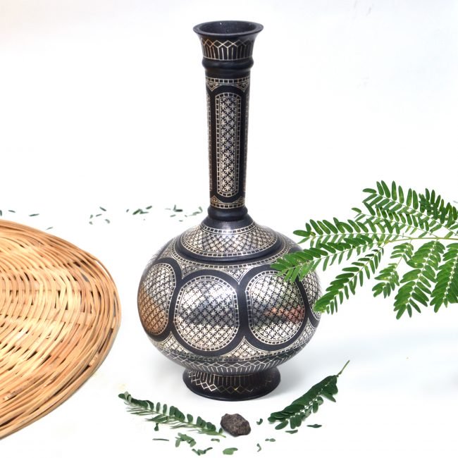 Bidri work Silver Tarkashi Suraye Vase Star Work