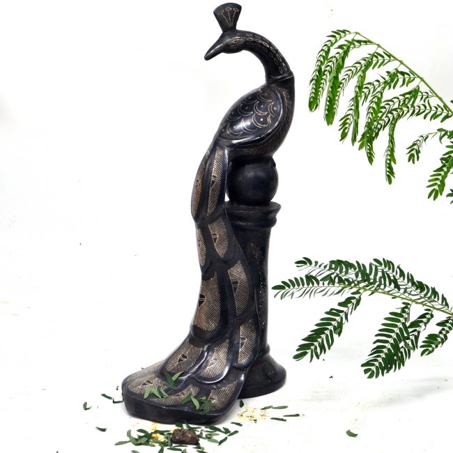 Bidri work Silver Tarkashi Standing Peacock
