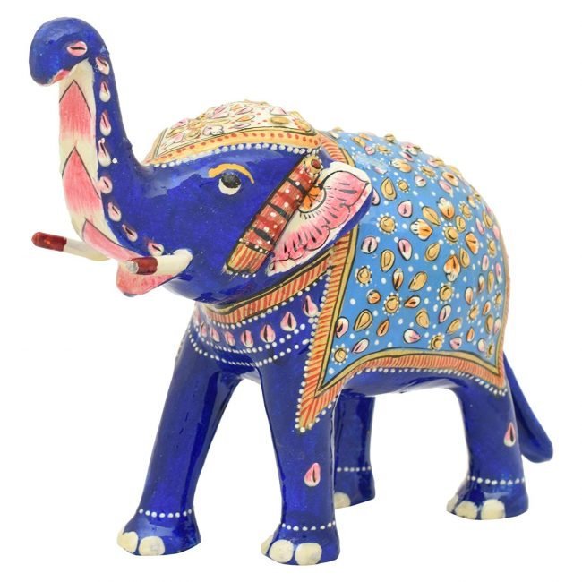 Rajasthani Tribal Handmade Blue  Elephant  Figured Metal Statue