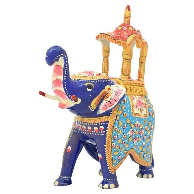Rajasthani Tribal Handmade Blue '' Elephant '' Figured Metal Statue