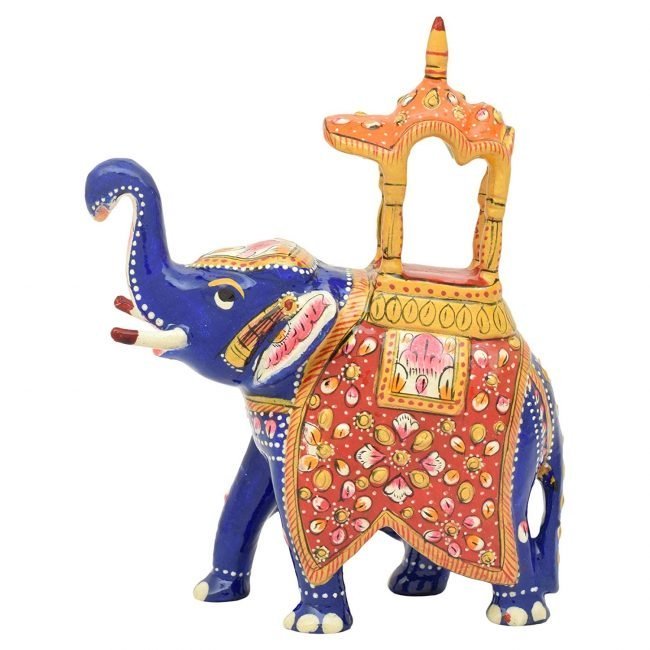 Rajasthani Tribal Handmade Blue '' Elephant '' Figured Metal Statue