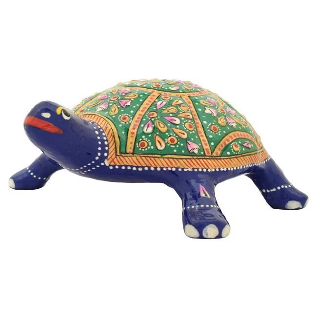 Rajasthani Tribal Handmade Blue '' Tortoise '' Figured Metal Statue