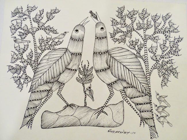 Gond Black & White Paper Painting