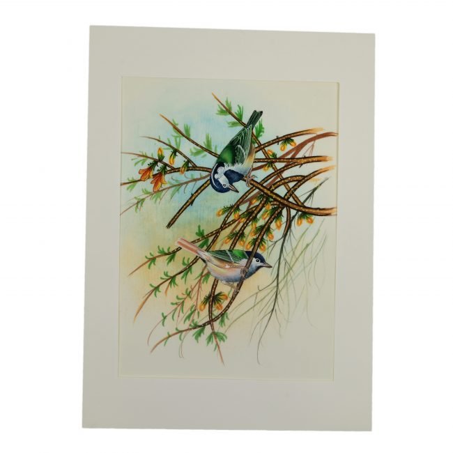 Handmade Paper With Silk Birds Painting