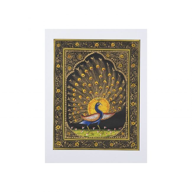 Tribes India Peacock Miniature Silk Painting