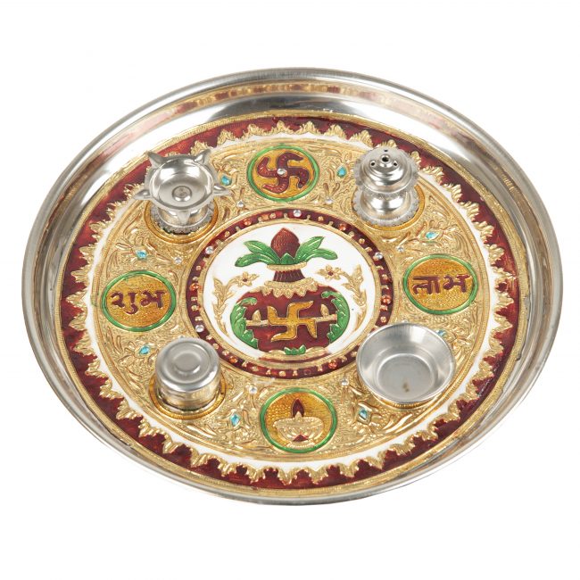 Tribes India Handmade Meenakari Work on Pooja Thali Kalash {1SGAKTCRJ00214_1}