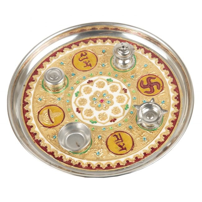 Tribes India Handmade Meenakari Work on Pooja Thali Flower{1SGAKTCRJ00214_2}