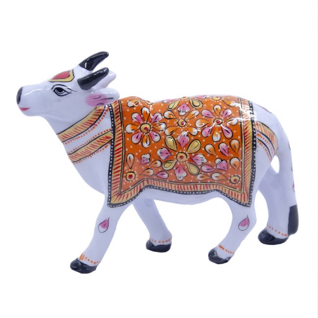 Handmade Metal Multicolor Standard Size Standing Cow Showpiece