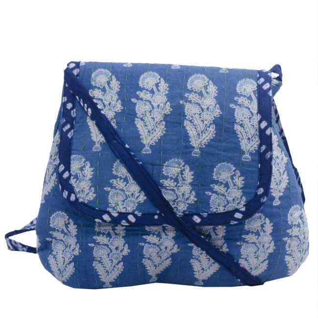 Handmade Cotton Medium Size Blue Sling Bag