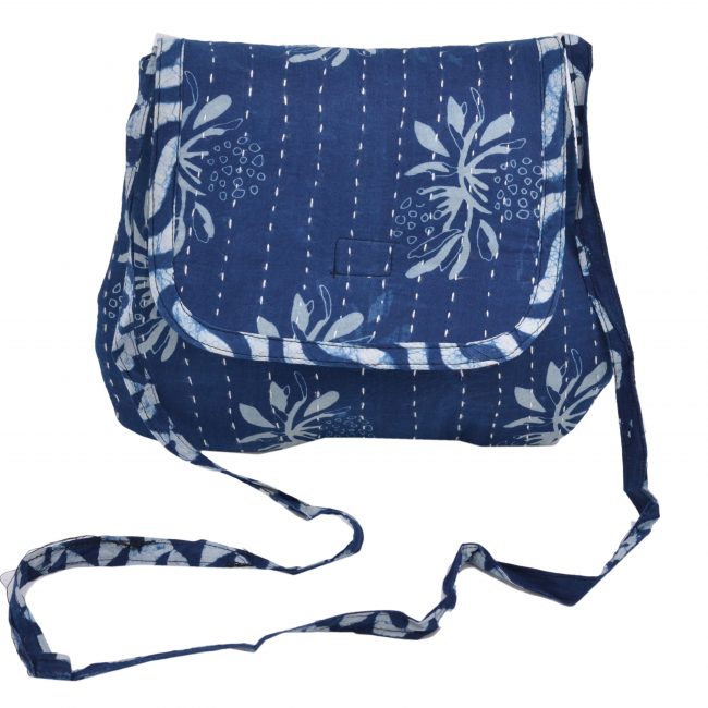 Handmade Blue Cotton Sling Bag