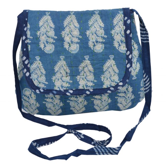 Handmade Blue Cotton Sling Bag