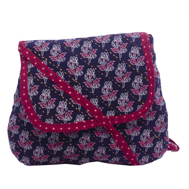 Handmade Cotton Medium Size Navy Blue Sling Bag