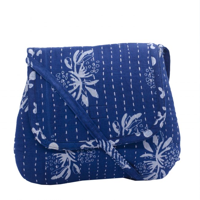 Handmade Cotton Medium Size Blue Sling Bag