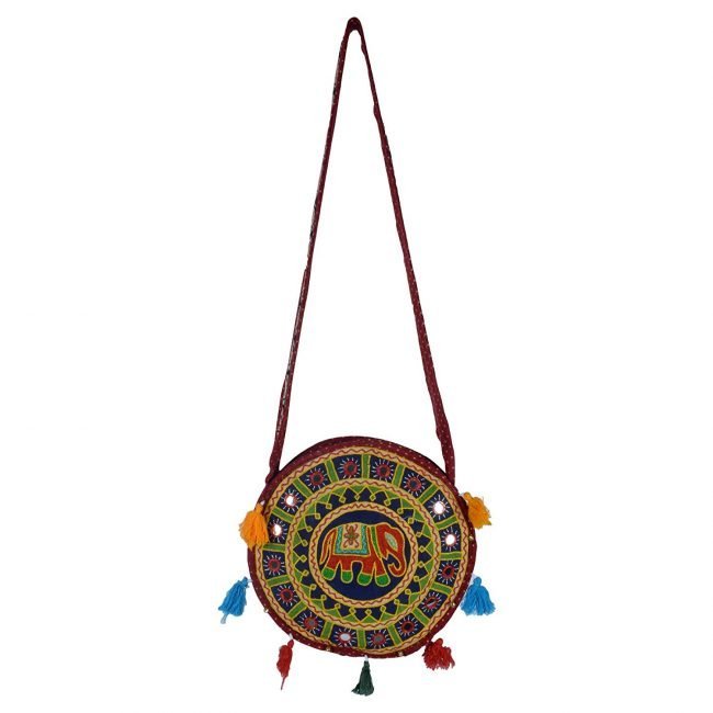 Cotton Bag Resham Embroidery Elephant Round