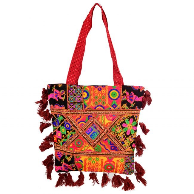 Cotton Orange & maroon Banjara Shoulder Bag