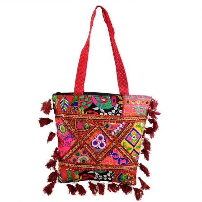 Cotton Pink & maroon Banjara Shoulder Bag