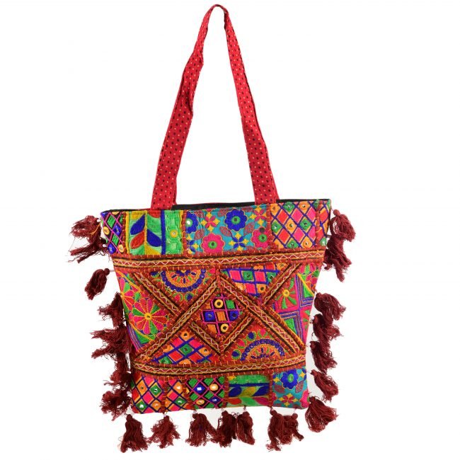 Cotton Pink & maroon Banjara Shoulder Bag
