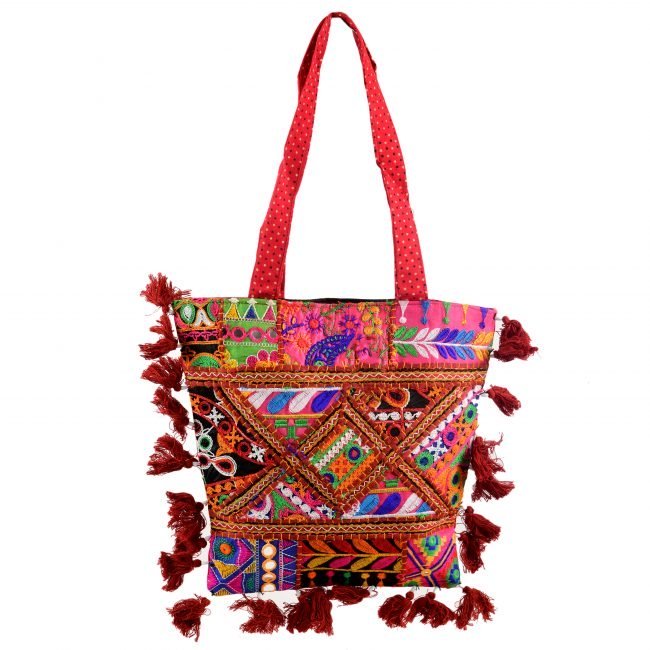 Cotton Pink & maroon Banjara Shoulder Bag