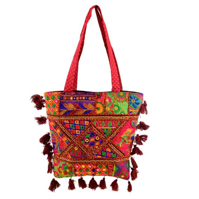 Cotton Pink & maroon Banjara Shoulder Bag