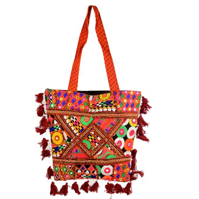 Cotton Orange & maroon Banjara Shoulder Bag