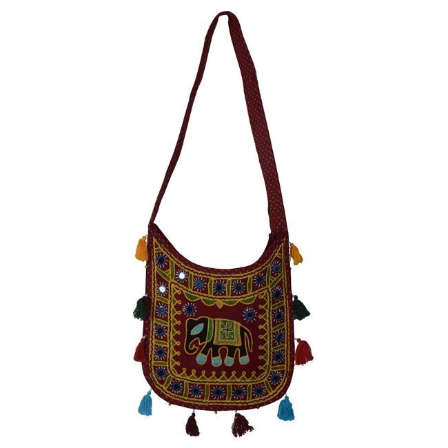 Cotton Bag Resham Embroidery Elephant U Shape :