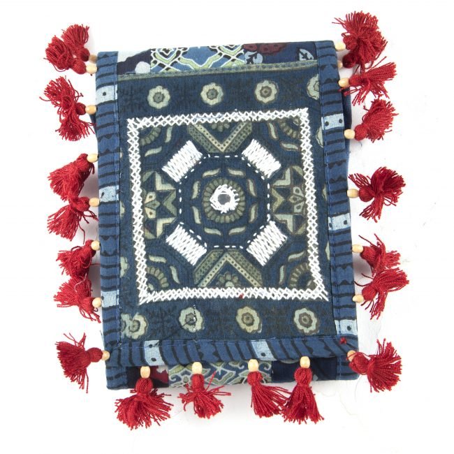 3 Fold Vegetable Print Multicolor Cotton, Beads & Thread Bag