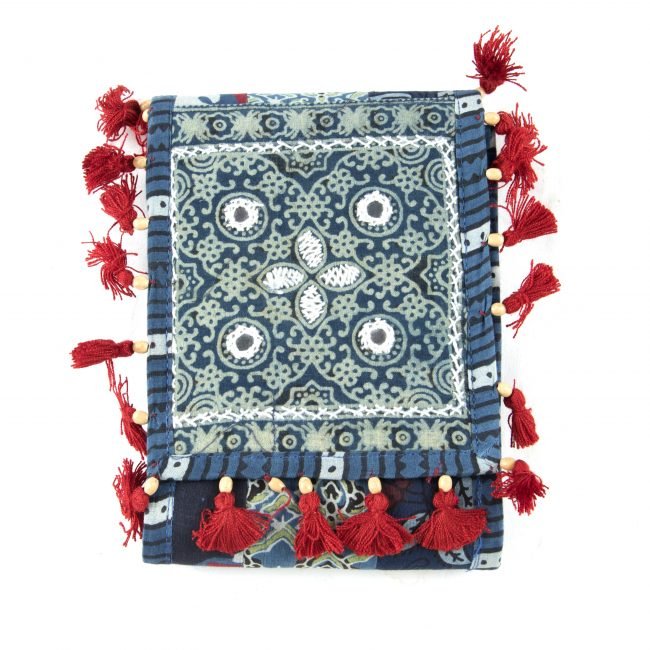 3 Fold Vegetable Print Multicolor Cotton, Beads & Thread Bag