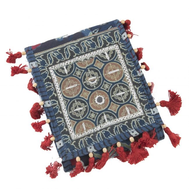 3 Fold Vegetable Print Multicolor Cotton, Beads & Thread Bag