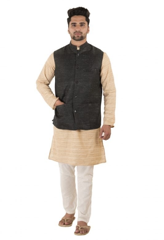 Men's Black Sleeveless Nehru Jacket