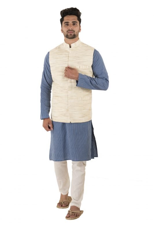 Men's Off-White Sleeveless Nehru Jacket