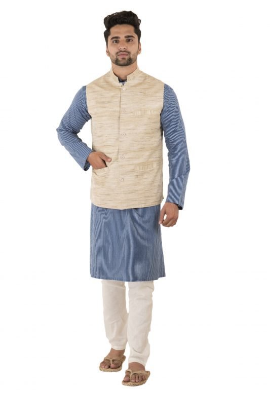 Men's Khadi Off-White Sleeveless Nehru Jacket