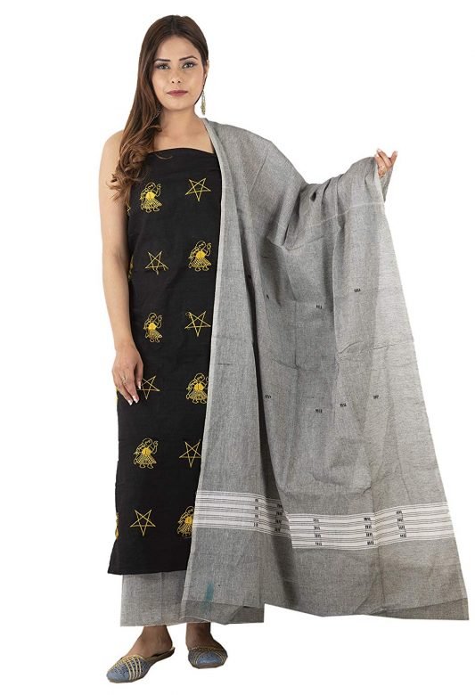 Tribes India Women's Cotton Konark-Doll 3 Pcs. Dress Set (Black & Grey,Free Size)
