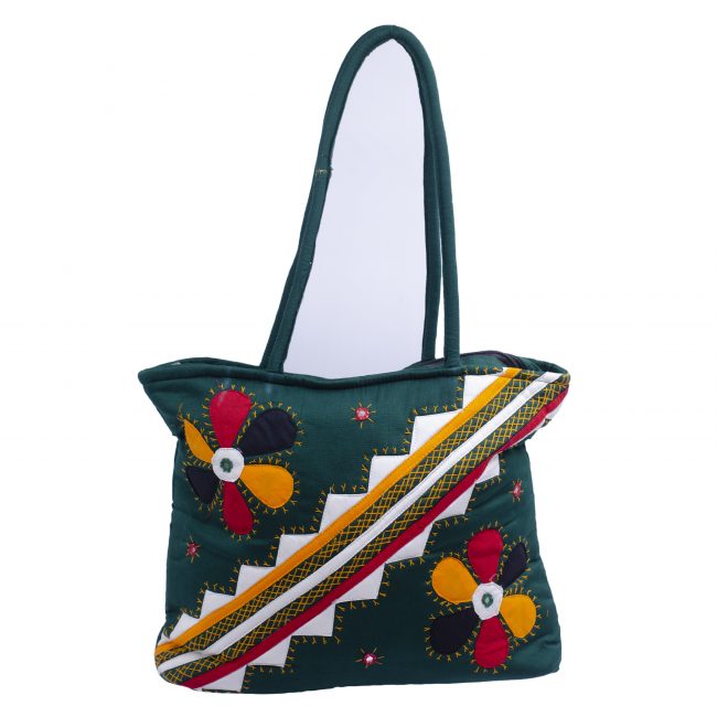 Handmade Cotton Green Medium Sized Shopping Bag