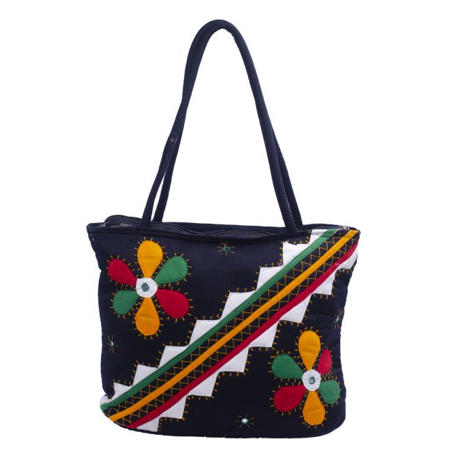 Handmade Cotton Black Medium Sized Shopping Bag