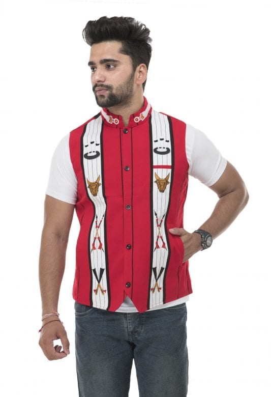 Cotton Lotha Band Collar Waist Coat - 46