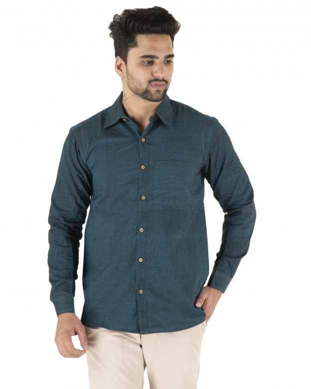 Cotton Blue Regular Fit Long Sleeve Shirt - S