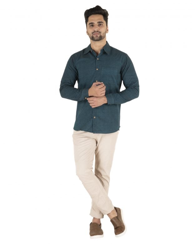 Cotton Blue Regular Fit Long Sleeve Shirt
