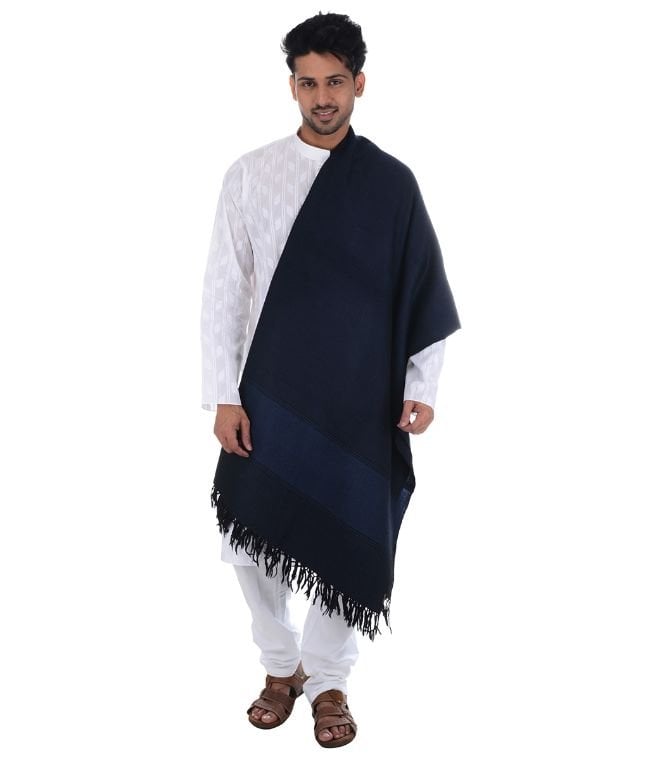 Handwoven Blue Gents Shawl Sheep Wool : HP