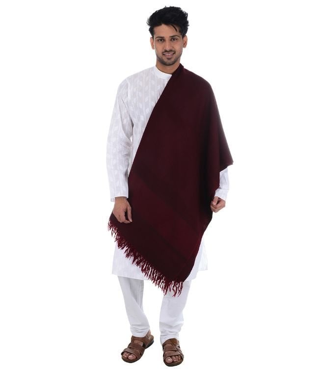 Handwoven Maroon Gents Shawl Sheep Wool : HP