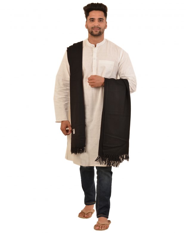 Mens Handwoven Woolen Black Freesize Shawl