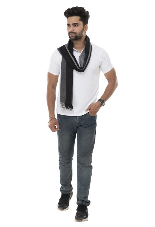 Black & White Stripe Check Sheep Wool Muffler