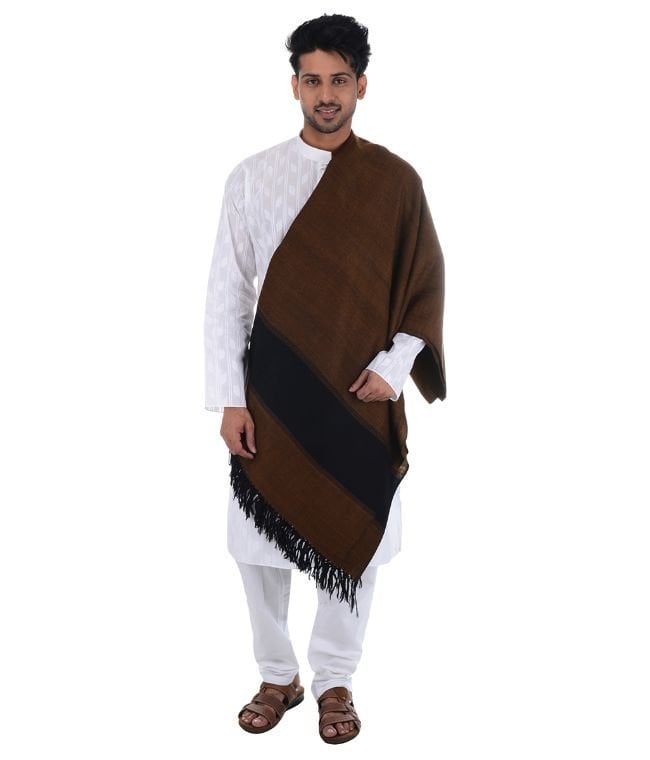 Handwoven Sheep Wool Brown Gents Shawl