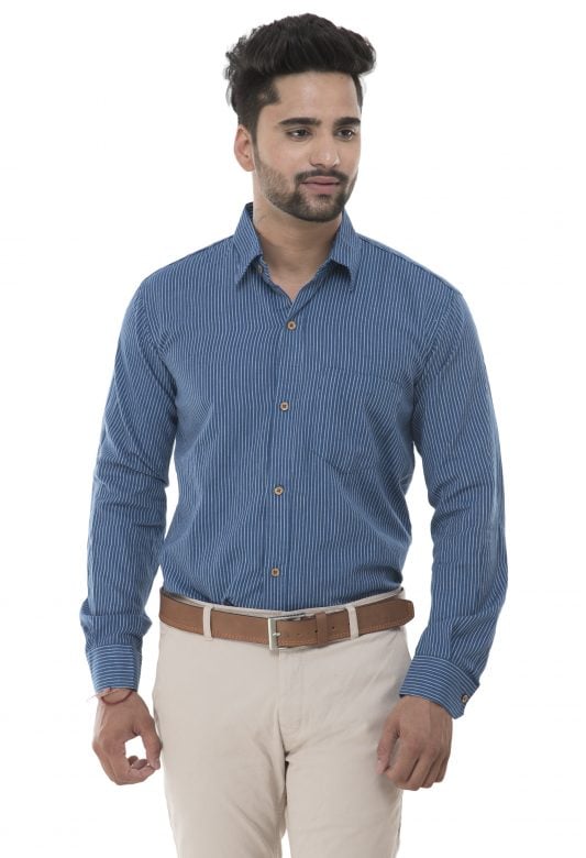 Handwoven Blue Cotton Men's Shirt
