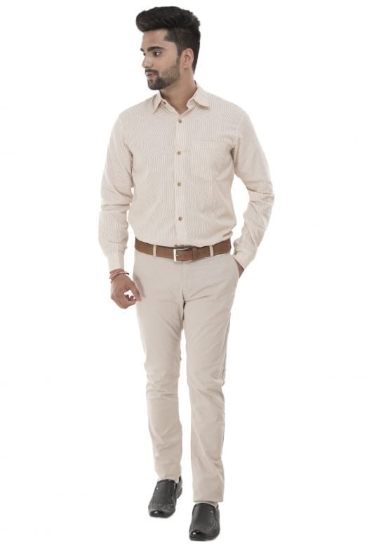 Handwoven White & Light Pink Cotton Men's Shirt